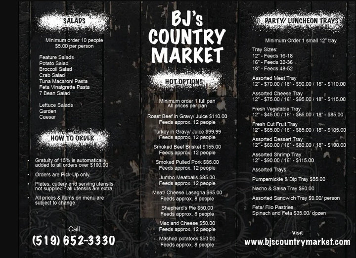 Catering London, Ontario and Area Meat, Platters, Sandwiches BJ's